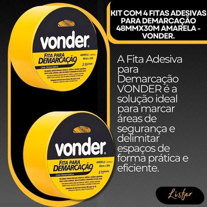 Imagem de Kit Com 4 Fitas Adesivas Para Demarcação 48mmx30m Amarela - Vonder
