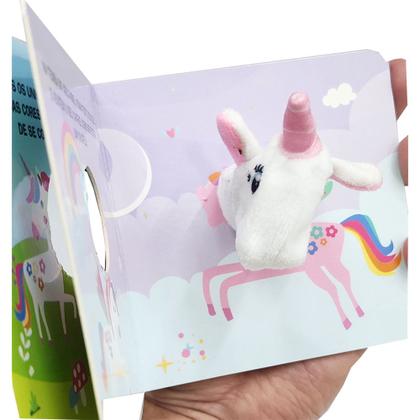 Imagem de Kit Com 4 Livros Dedoche Interativos Cartonados Coleção Dedinhos Fantoches Vaquinha Dinossauro Unicórnio Tigre  - Pé da Letra