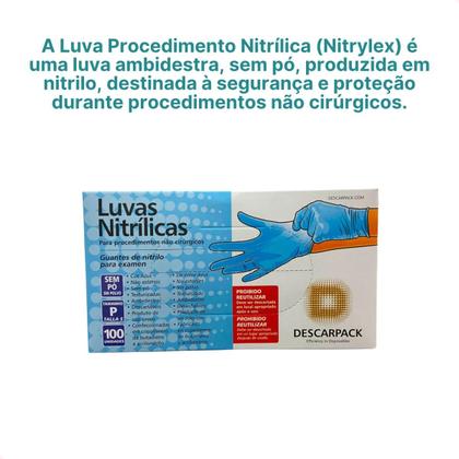 Imagem de Kit com 4 Luva Procedimento Tamanho P sem Pó Nitrilica Azul