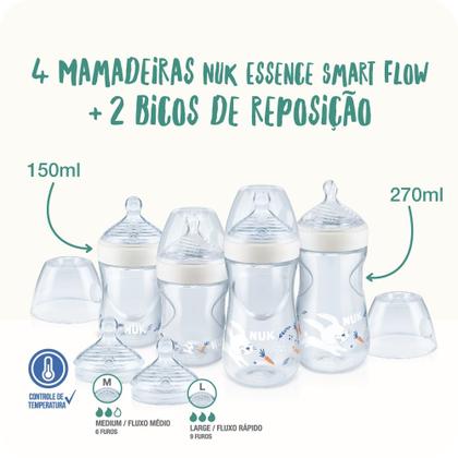 Imagem de Kit Com 4 Mamadeiras 2 Bicos NUK Essence Smart Flow Neutral Anticólica Com Tampa Antivazamento