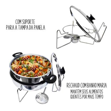 Imagem de Kit Com 4 Panelas De Banho Maria Réchauds de Alumínio Para Buffet Festas Restaurante 5 Litros