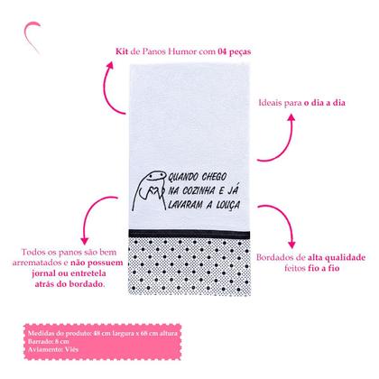 Imagem de Kit com 4 Panos de Prato Bordado Memes Humor Bento Florks