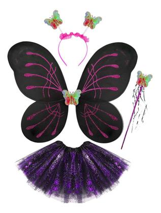 Imagem de Kit Com 4 Peças Fantasia De Borboleta Infantil Magica Asinha Sainha Arquinho Fada Varinha Magica Arco Fadinha Menina