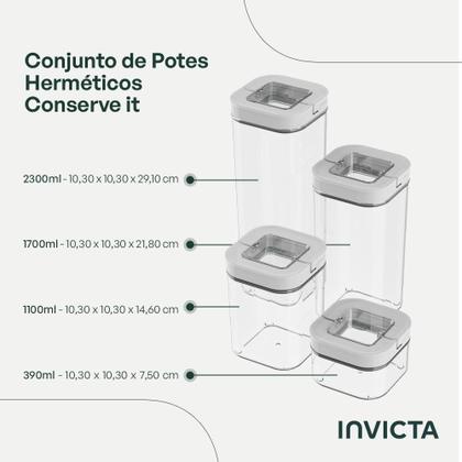 Imagem de Kit com 4 Potes Herméticos Conserve It Branco Invicta