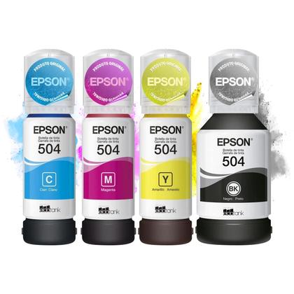 Imagem de Kit com 4 Refis de Tinta T504 Ecotank para Impressoras L4150 L4160 L4260 L6161 L6171 L6191 L14150 L6270