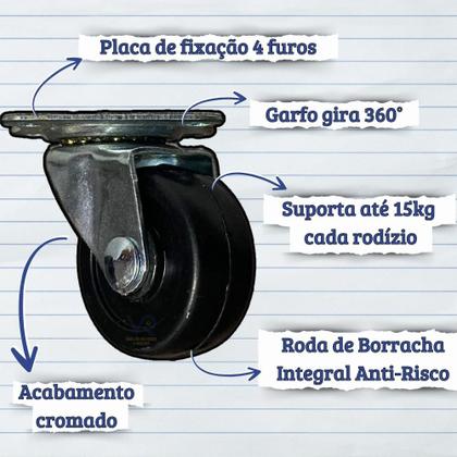 Imagem de Kit com 4 Rodinhas Pequenas de Borracha 30mm Rodízio para Móveis Leves Criado Estante Mesinha de Centro