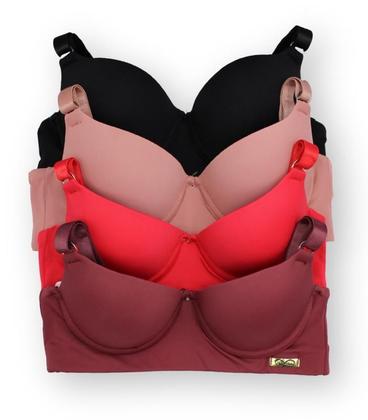 Imagem de Kit Com 4 Sutiã Básico Reforçado Com Bojo Do P Ao Gg Direto da Fábrica Efeito Silicone Alça Reforçada Confortavel