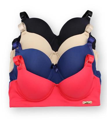 Imagem de Kit Com 4 Sutiãs Básico Reforçado Cores Fortes Com Bojo Do P Ao GG Direto da Fábrica Efeito Silicone Com Alça Reforçada