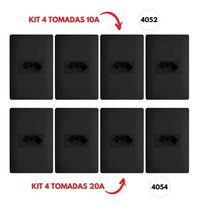 Imagem de Kit Com 4 Tomadas 20a + 4 Tomadas 10a 250v Habitat Black - Fame