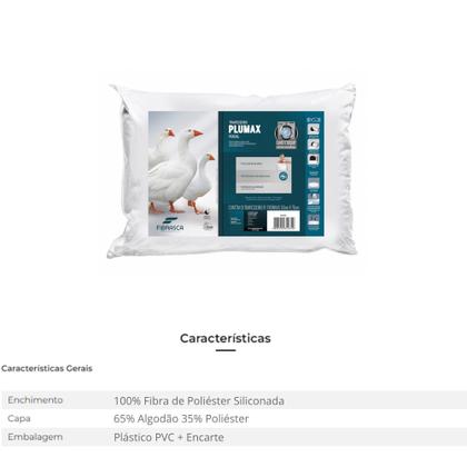 Imagem de Kit com 4 Travesseiros Enchimento de Plumas Sinteticas