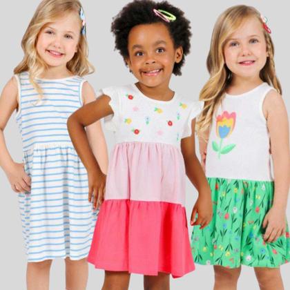 Imagem de Kit com 4 Vestidos Infantil de Verão Menina 1 ao 10 anos Barato