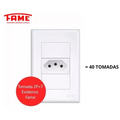 Imagem de Kit com 40 Tomadas Padrão 2p+T 20A Com Placa Evidence - Fame