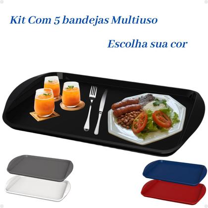 Imagem de Kit com 5 Bandejas Multiuso Retangular 35,8x23,6 Resistente Restaurante Self Service FastFood Bares