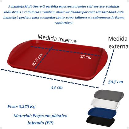 Imagem de Kit com 5 Bandejas Multiuso Retangular 44x30,7 cm Restaurante Self Service FastFood Bares Unitermi