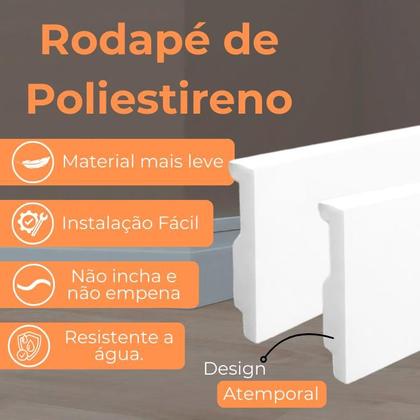 Imagem de Kit com 5 Barras de Rodapé de Poliestireno Liso - Branco - 15cm de altura  (15x1x240cm)