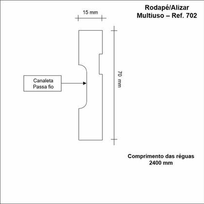 Imagem de Kit com 5 Barras Rodapé de MDF 7CMX15MMX2,40m com Friso 702 12m Marrom/Carvalho Prime Frisado Moldufama