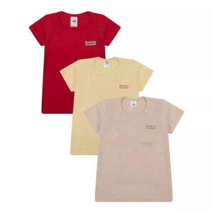 Imagem de Kit com 5 Blusas Infantil para bebê Manga Curta Moda Infantil Feminina Lisa Básica bebê Colorida