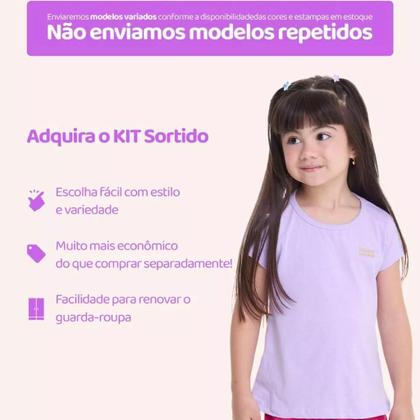 Imagem de Kit com 5 Blusas Infantil para bebê Manga Curta Moda Infantil Feminina Lisa Básica bebê Colorida