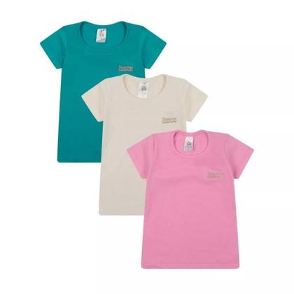 Imagem de Kit com 5 Blusas Infantil para bebê Manga Curta Moda Infantil Feminina Lisa Básica bebê Colorida