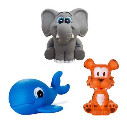 Imagem de Kit Com 5 Brinquedos De Vinil Para Bebê Maralex - Elefante, Carro, Tigre, Cachorro e Baleia