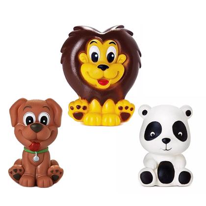 Imagem de Kit Com 5 Brinquedos De Vinil Para Bebê Maralex - Panda, Cachorro, Leão, Girafa e Baleia