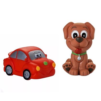 Imagem de Kit Com 5 Brinquedos De Vinil Para Bebê Maralex - Porco, Elefante, Cachorro, Carro e Panda