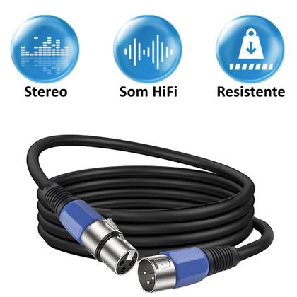 Imagem de Kit com 5 Cabos de Microfone XLR Canon Balanceado Macho x Fêmea 5m de Comprimento