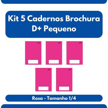 Imagem de Kit com 5 Cadernos Brochura D+ Tilibra Rosa com 96 Folhas Pautadas Pequeno Escolar Aula Linha