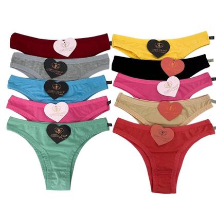 Imagem de Kit com 5 calcinhas cores diversas 100% algodão modelo tanga confort