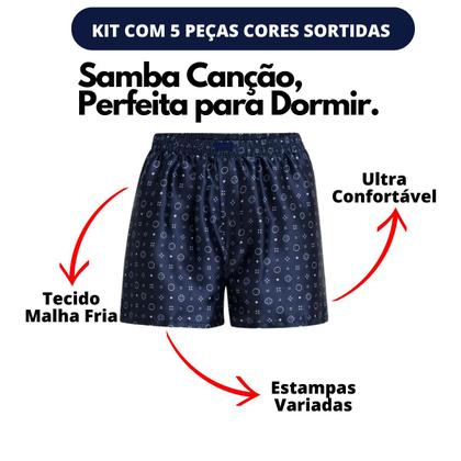 Imagem de Kit Com 5 Cueca Samba Canção De Cetim Short De Dormir Pijama