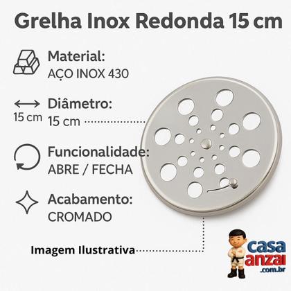 Imagem de Kit com 5 kimetais gr000003 grelha inox 430 redonda 15cm abre/fecha a430 gre