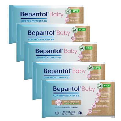 Imagem de Kit com 5 Lenços Umedecidos Biodegradável 48un Cada Bepantol