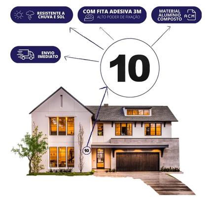 Imagem de Kit com 5 Números Residenciais 12cm Placa ACM Preto Brilhante, Resistente e Fácil de Aplicar