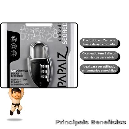 Imagem de Kit com 5 papaiz cadeado com segredo cs23 30mm zamac preto