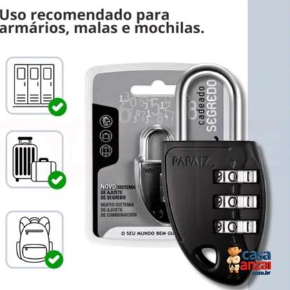 Imagem de Kit com 5 papaiz cadeado com segredo cs23 30mm zamac preto