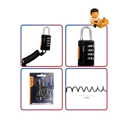 Imagem de Kit com 5 papaiz cadeado segredo cs25 preto com cabo