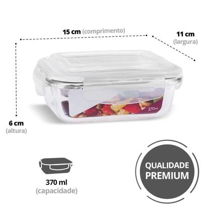 Imagem de Kit Com 5 Pote Vidro Hermético Com 370ml Marmita Mantimentos Fitness