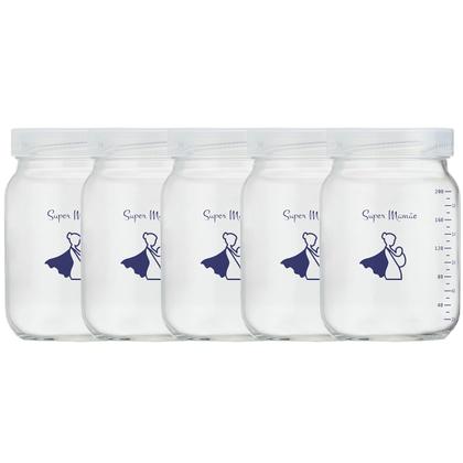 Imagem de Kit com 5 Potes de Vidro para Armazenar Leite Materno 200ml Com Graduação