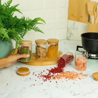 Imagem de Kit com 5 Potes Herméticos de Vidro com Tampa de Bambu 250mL - Oikos