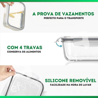 Imagem de Kit Com 5 Potes Herméticos de Vidro Marmitas Fitness Vasilhas Com Tampa Microondas Freezer 370ml
