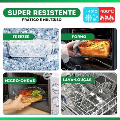Imagem de Kit Com 5 Potes Herméticos de Vidro Marmitas Fitness Vasilhas Com Tampa Microondas Freezer 370ml