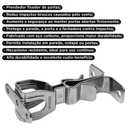 Imagem de Kit Com 5 Prendedor Trava De Porta Contra Vento Pressão Cromado Forte Seguro Reforçado