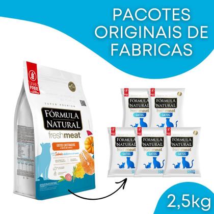 Imagem de Kit Com 5 Rações Premium Fórmula Natural Fresh Meat Para Gatos Adultos Castrados Sabor Salmão