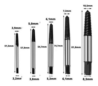 Imagem de Kit Com 5 Removedor Extrator De Parafusos Espanados Quebrado Em Aço Fácil Utilização