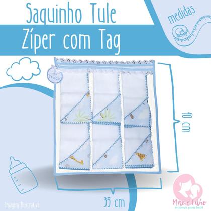 Imagem de Kit com 5 Saquinho Maternidade com Tag Saida Maternidade Tule Reforçado Fechamento em Zíper - Mãe e Filho Enxovais