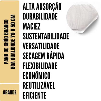 Imagem de Kit com 50 - Pano De Chão Branco Alvejado 70 X 50 Cm - Neves - Grande - Tipo Saco Duplo