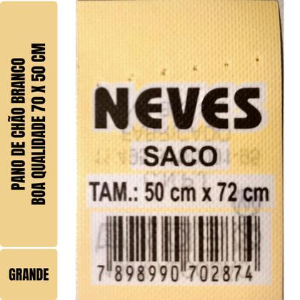 Imagem de Kit com 50 - Pano De Chão Branco Alvejado 70 X 50 Cm - Neves - Grande - Tipo Saco Duplo