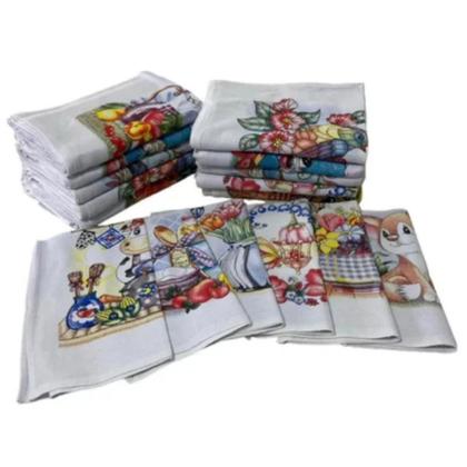 Imagem de Kit Com 50 Pano De Prato - Copa - 60x35cm - Estampado - 100% Algodão - 40 g - Seca Louça - Decora