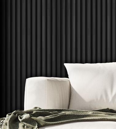 Imagem de Kit com 50 Placas Ripada Preta 25x25cm 3D Decorativa Revestimento Plástico PVC Auto Relevo