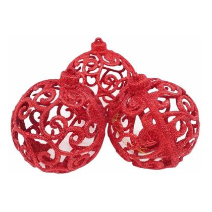 Imagem de Kit Com 6 Bolas Vermelhas Luxo Enfeite Pendente 6 Cm Natal